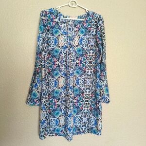 EIGHT SIXTY short multicolored dress with flared pasley sleeves size medium wome